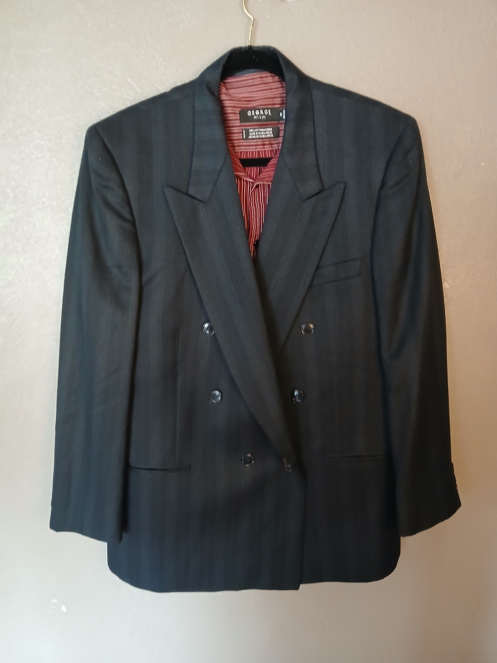 Jones New York Men's Double-Breasted Black Pinstripe Blazer R41-Jacket ONLY